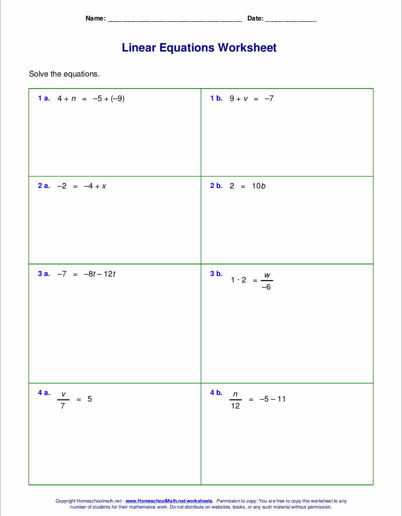 Free Worksheets For Linear Equations Grades 6 9 Pre Algebra Algebra 1 Free Worksheets For Linear Equations Grades 6 9 Pre Algebra Algebra 1