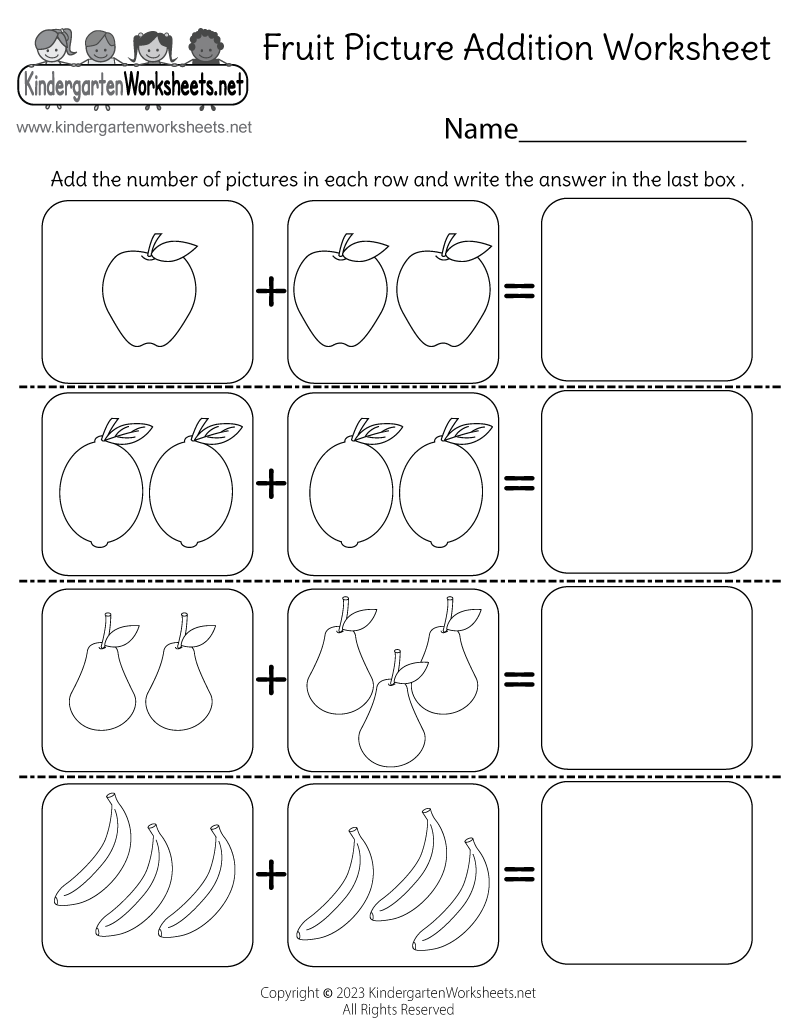 Fruit Picture Addition Worksheet Free Printable Digital PDF Addition Worksheets For Kindergarten