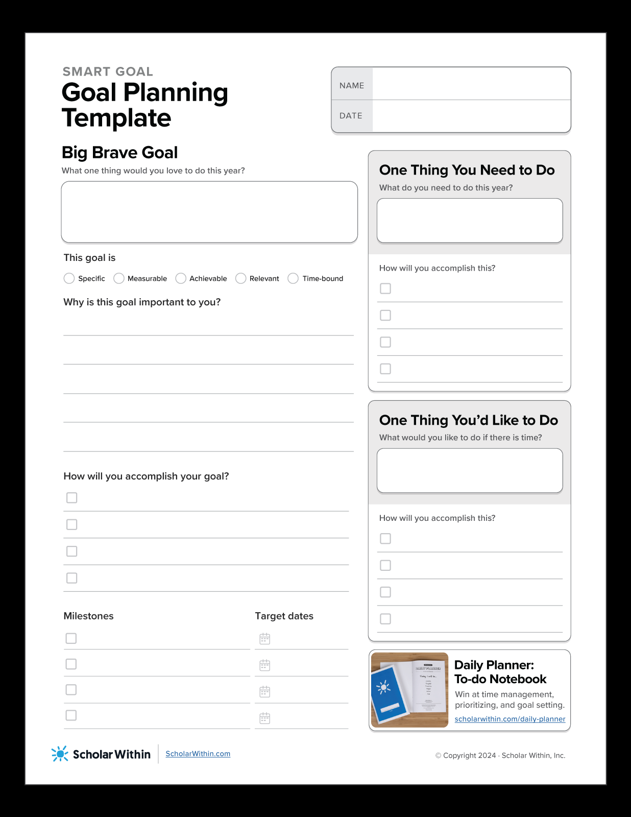 Goal Planning For The New School Year Printable Template Goal Planning For The New School Year Printable Template