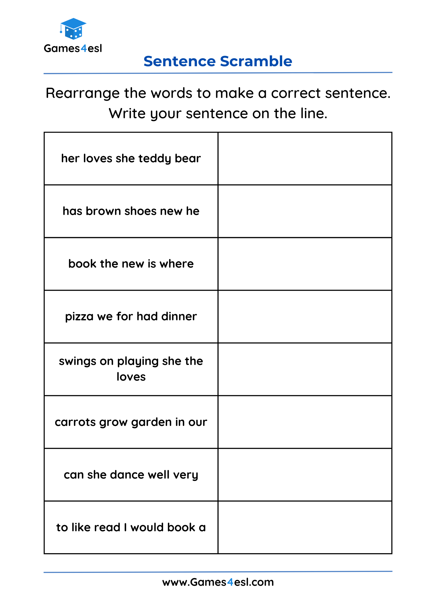 Grade 2 Sentence Worksheets Games4esl Grade 2 Sentence Worksheets Games4esl