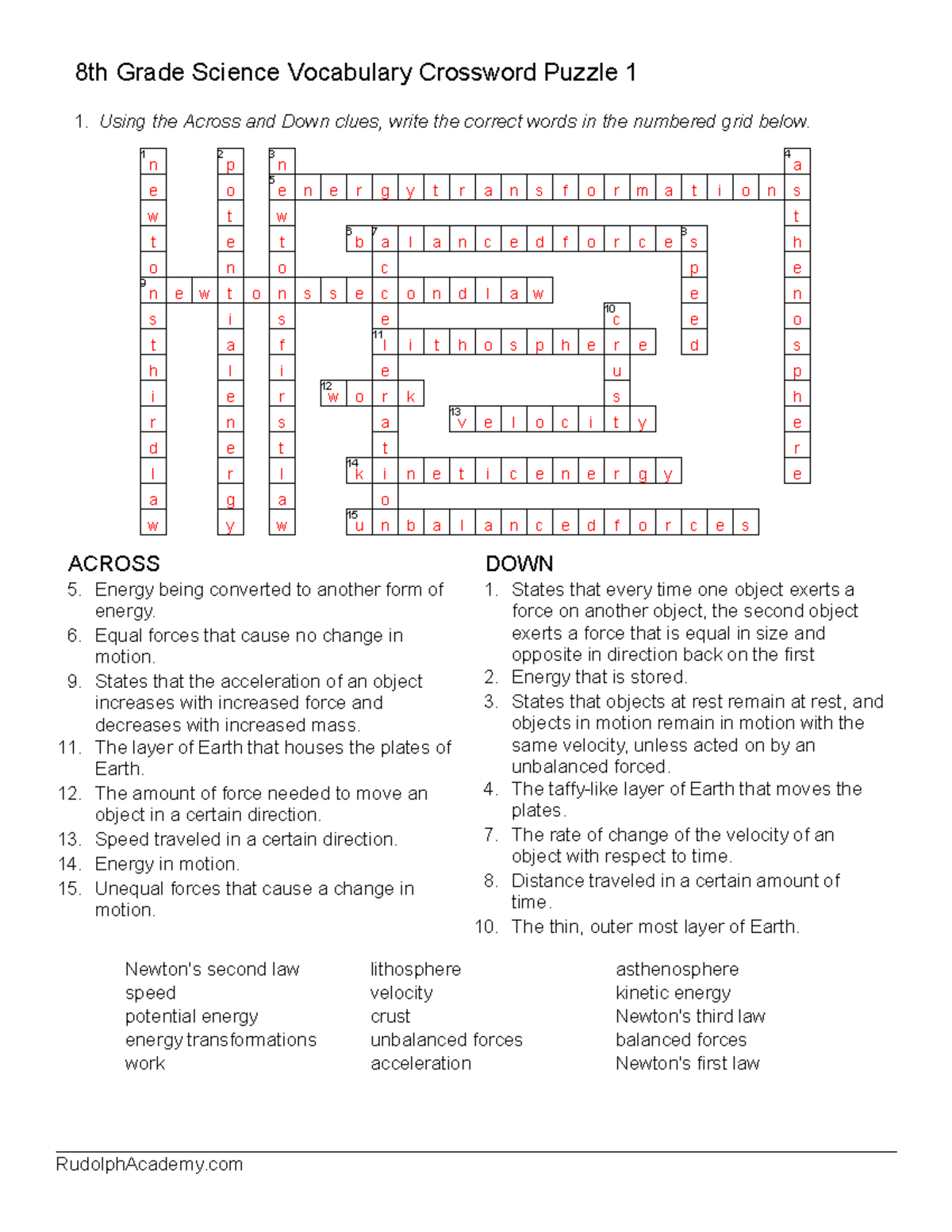 Grade 8 Science Crossword Puzzle 1 Vocabulary Answers Studocu Force Motion And Simple Machines Crossword WordMint