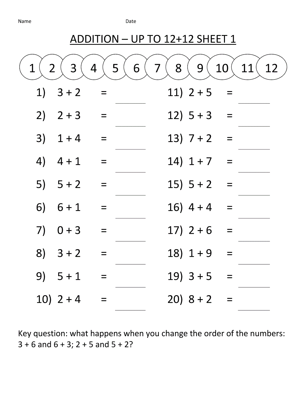 Grade One Math Worksheets For Studying Grade One Math Worksheets For Studying