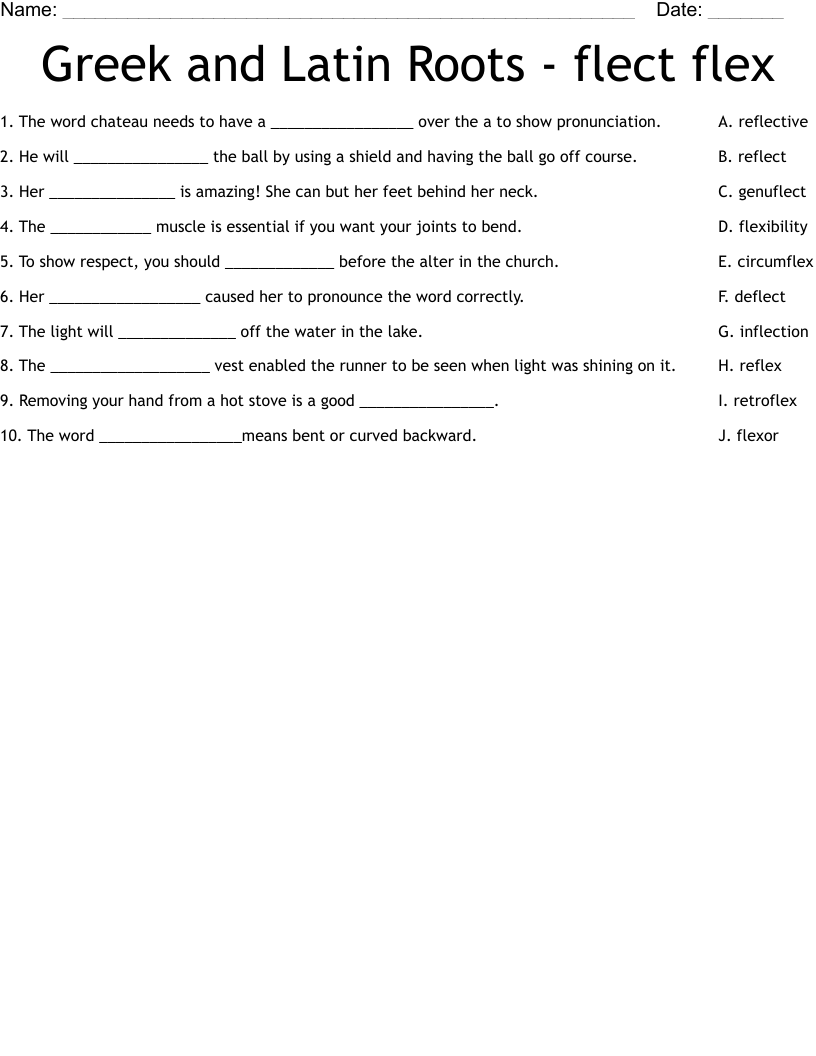 Greek And Latin Roots Flect Flex Worksheet WordMint Greek And Latin Roots Game Show Test Prep Reading Review Game Fun In 5th Grade MORE