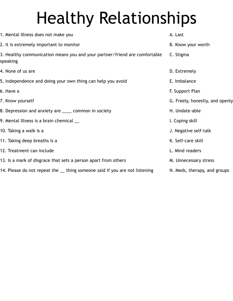 Healthy Relationships Worksheet WordMint Healthy Relationships Worksheet WordMint