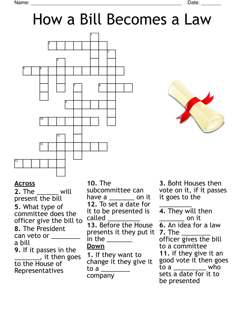 How A Bill Becomes A Law Crossword WordMint How A Bill Becomes A Law Crossword WordMint