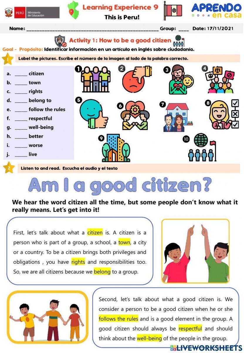 How To Be A Good Citizen Activity 1 Learning Experience 9 A2 Worksheets Library