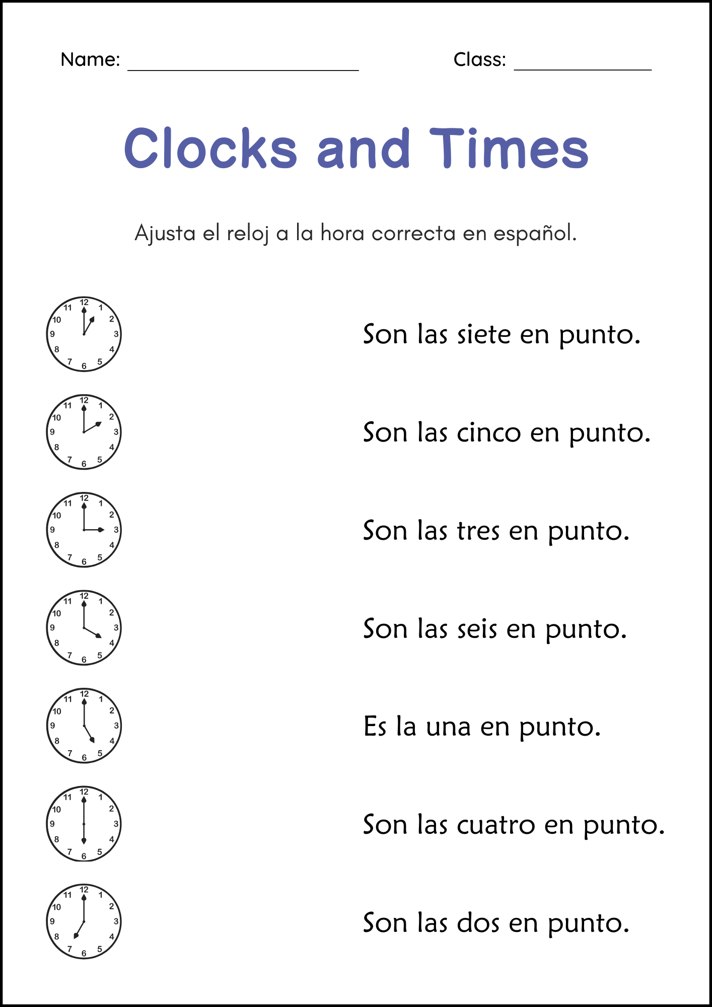 How To Tell Time Practice Activities Worksheets In Spanish C Mo Decir La Hora Made By Teachers