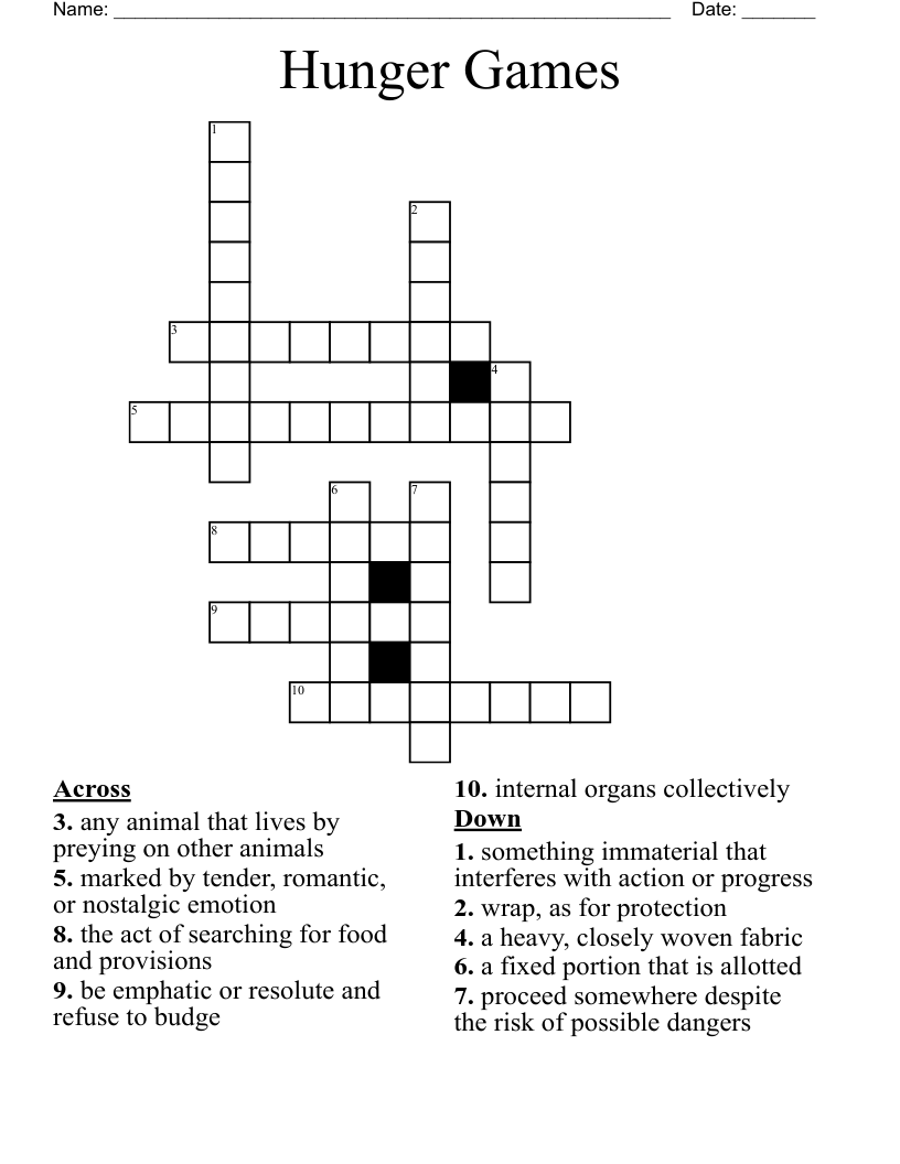 Hunger Games Crossword WordMint The Hunger Games BONUS WORKSHEETS Grades 7 To 8 EBook Worksheets Library