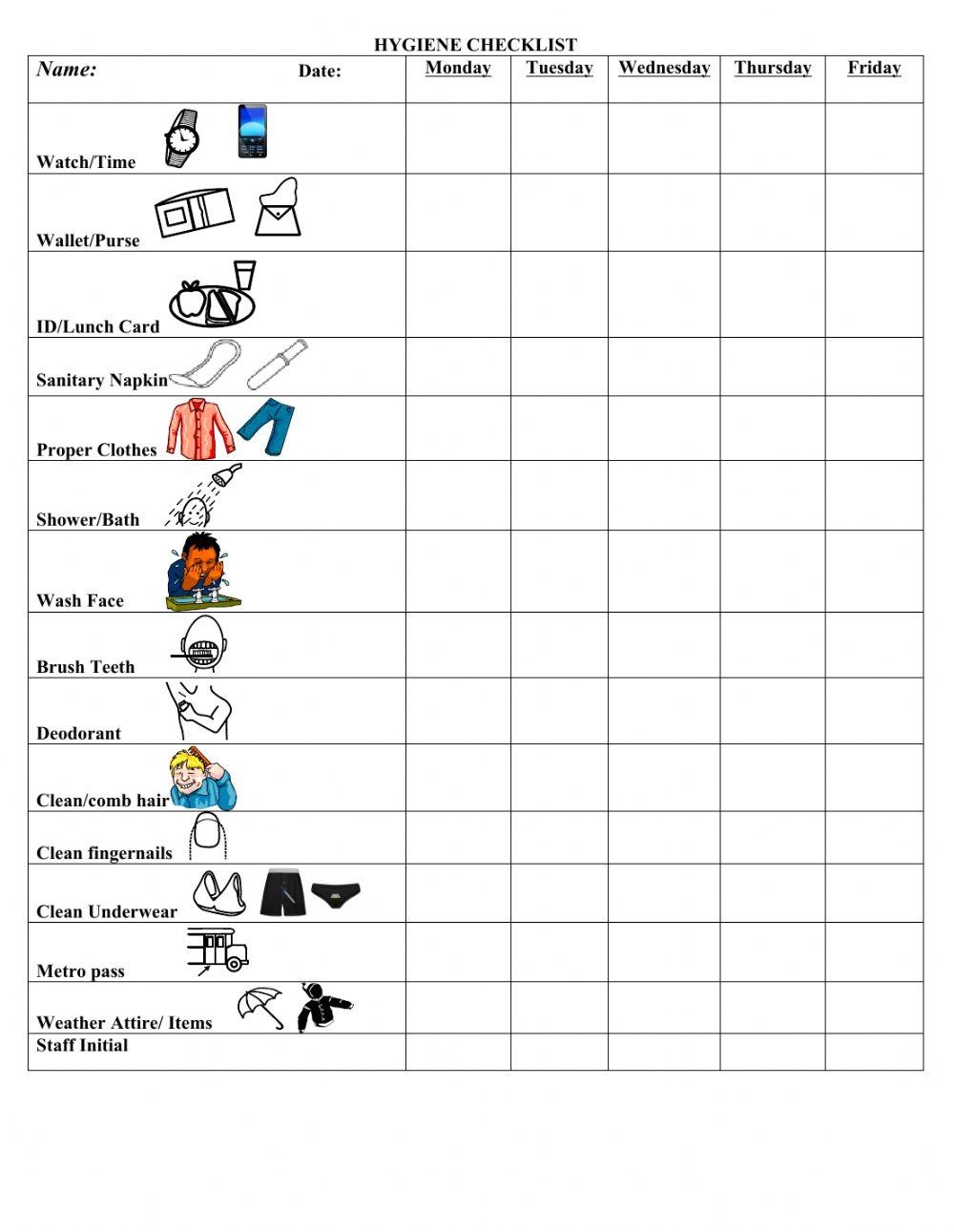 Hygiene Checklist Worksheet Worksheets Library Hygiene Checklist Worksheet Worksheets Library