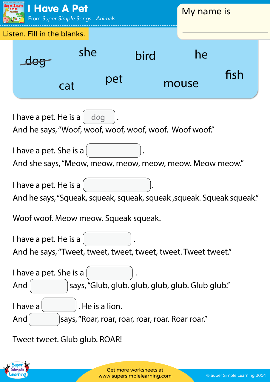 I Have A Pet Worksheet Fill In The Blanks Super Simple We Wish You A Merry Christmas Worksheet Fill In The Blanks Super Simple