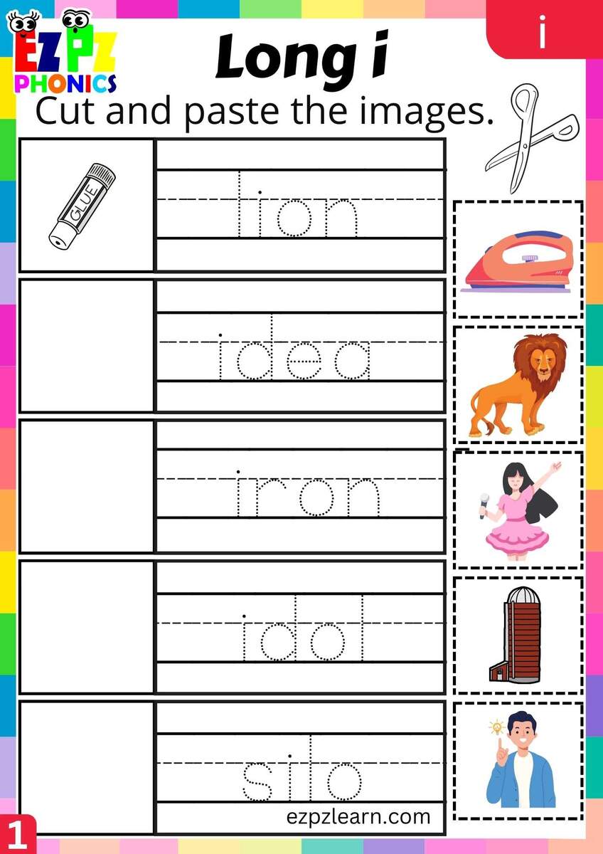 I Words Cut And Paste The Images Long I Phonics Worksheet Ezpzphonics I Words Cut And Paste The Images Long I Phonics Worksheet Ezpzphonics