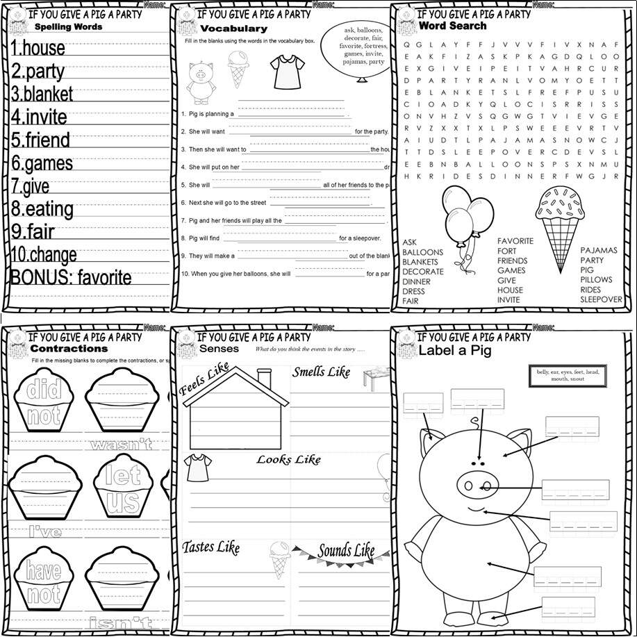 If You Give A Pig A Party Read Aloud Book Study Companion Reading Comprehension Worksheets Made By Teachers If You Give A Pig A Party Reading Quiz Test Story Scene Sequencing Worksheets Made By Teachers