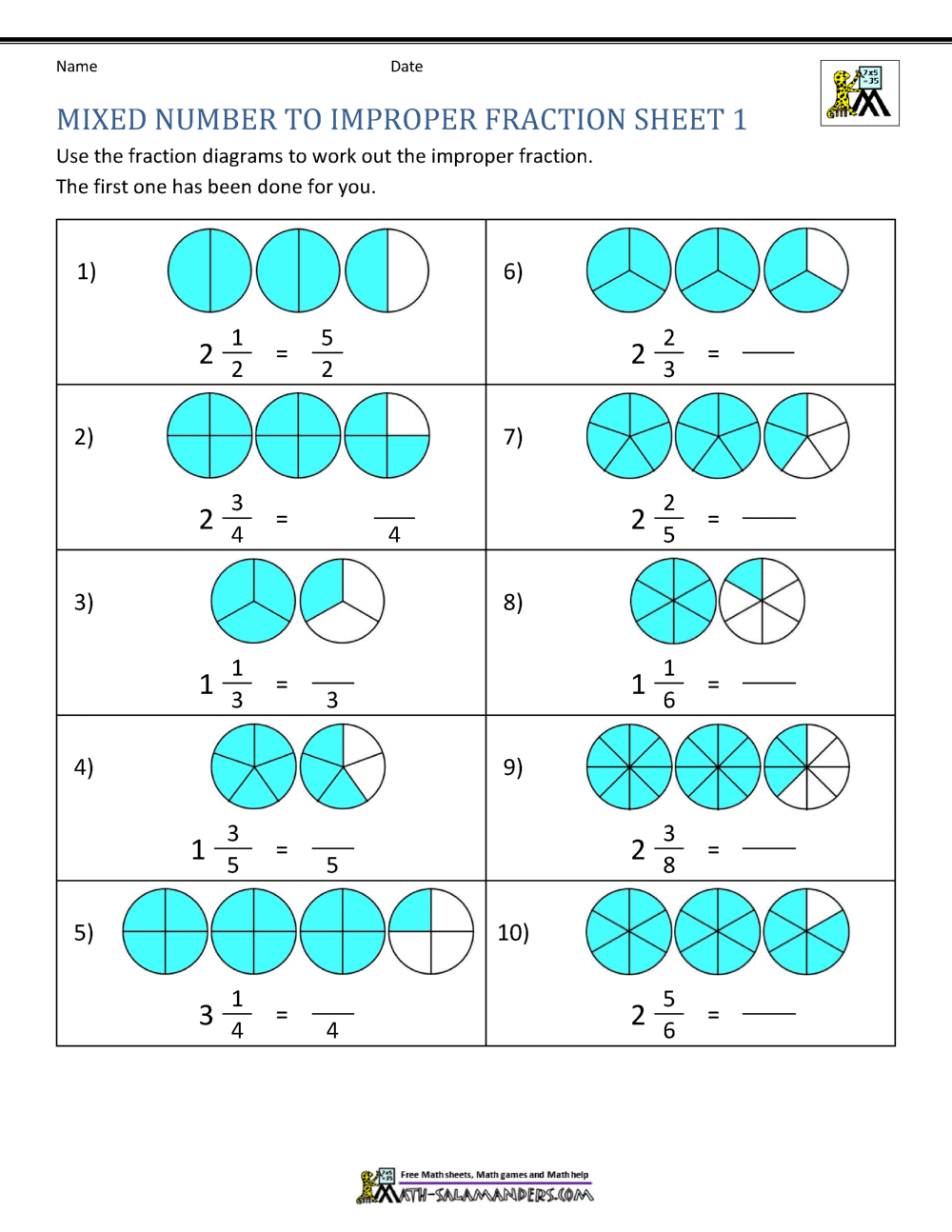 Improper Fraction Worksheets Improper Fraction Worksheets