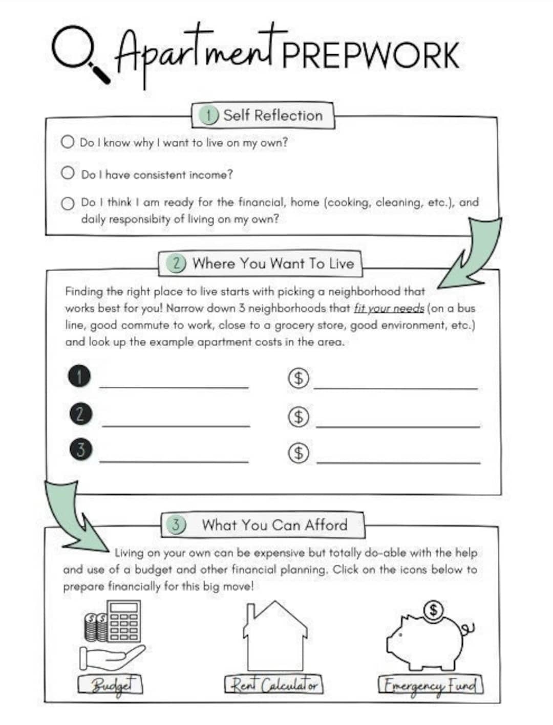 Independent Living Worksheet How To Find An Apartment 6 Pages Includes Hyperlinked Resources Etsy