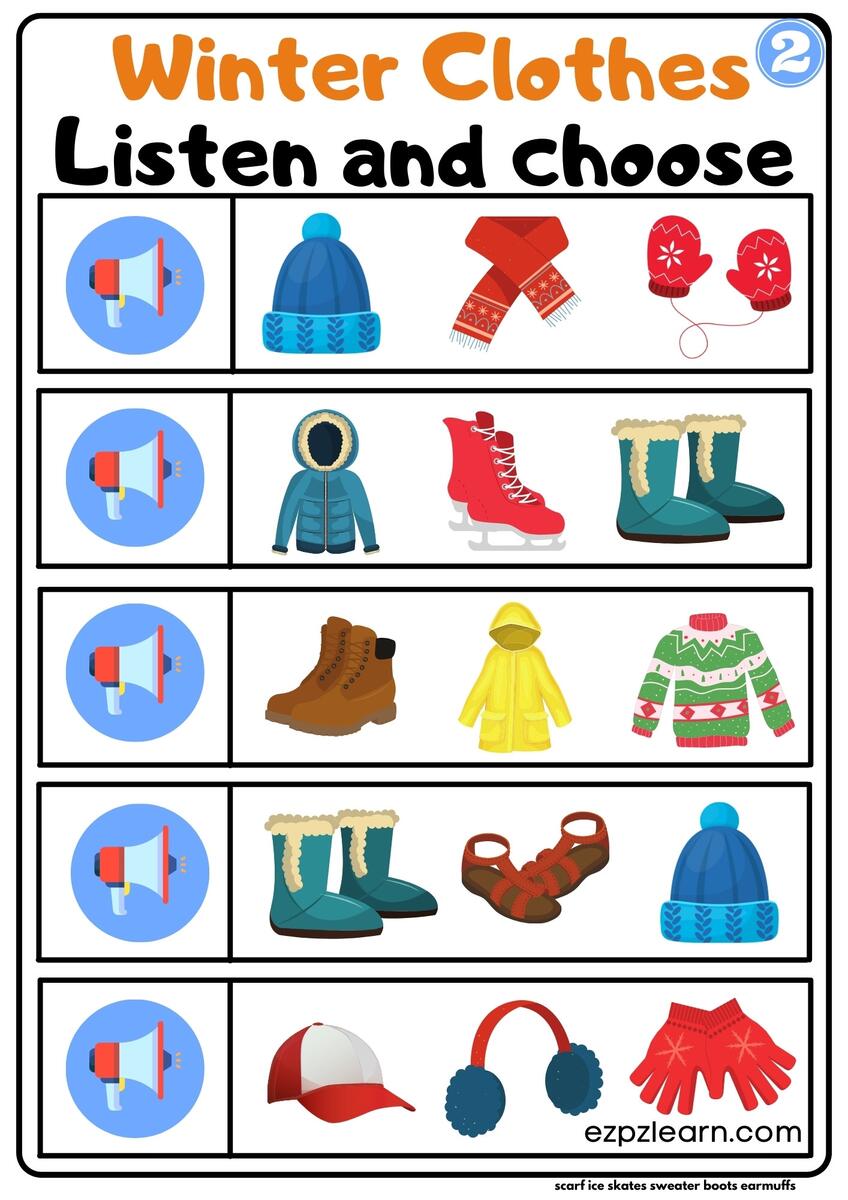 Interactive Winter Clothes Worksheet Listen And Choose The Correct Images Vocabulary Activity Group 2 Ezpzlearn Interactive Winter Clothes Worksheet Listen And Choose The Correct Images Vocabulary Activity Group 2 Ezpzlearn