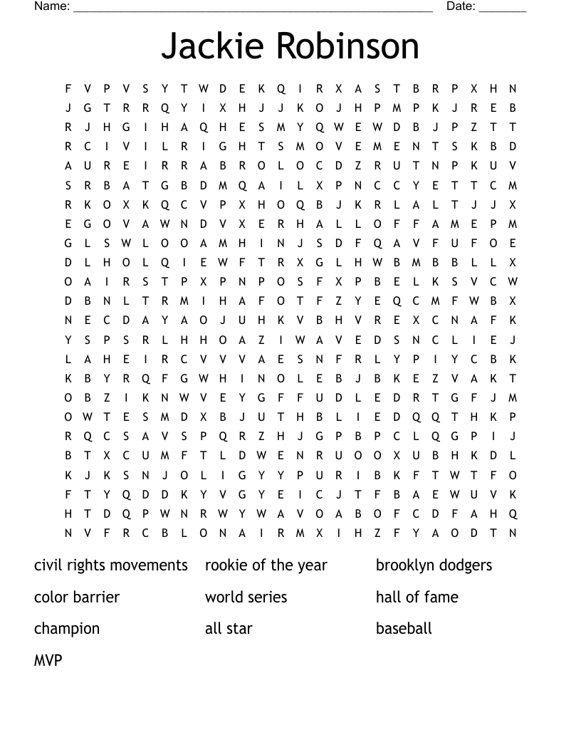 Jackie Robinson Word Search WordMint Jackie Robinson Word Search WordMint