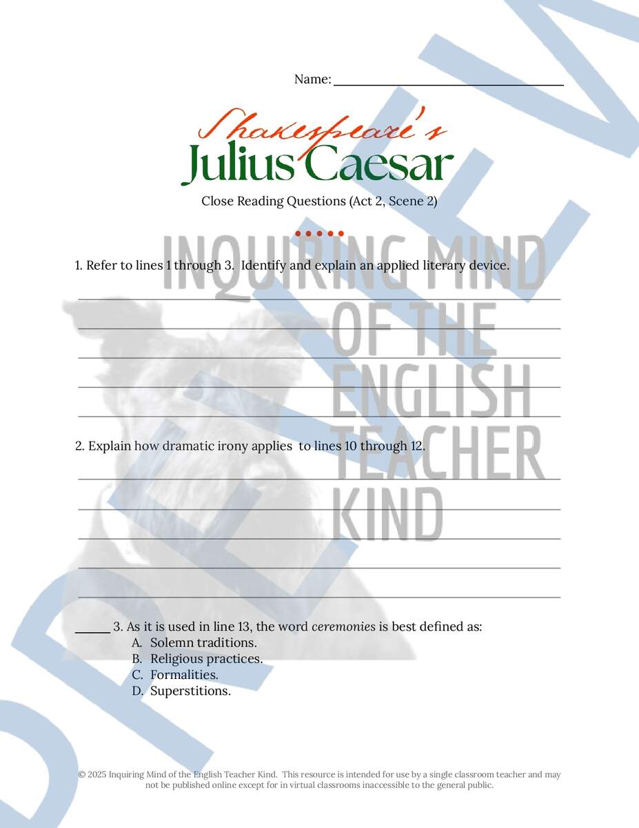 Julius Caesar Act 2 Scene 2 Close Reading Analysis Worksheet And Answer Key Made By Teachers Julius Caesar Act 2 Scene 2 Close Reading Analysis Worksheet And Answer Key Made By Teachers