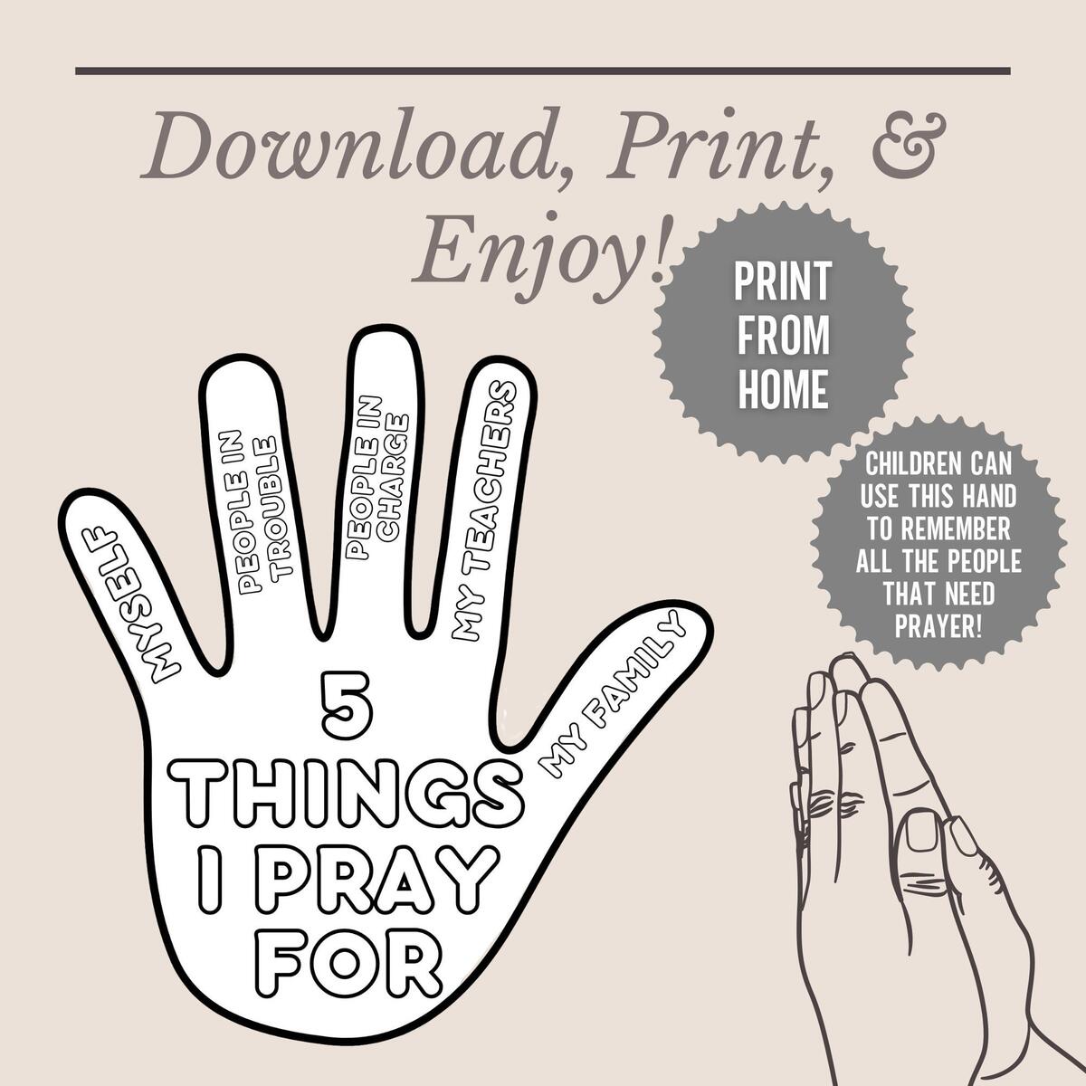 Kids Prayer Hand Craft 5 Finger Method Bible Lesson Digital Download Etsy Kids Prayer Hand Craft 5 Finger Method Bible Lesson Digital Download Etsy