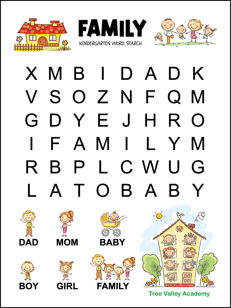 Kindergarten Family Word Search Tree Valley Academy Printable Vacation Word Search For Kids Tree Valley Academy