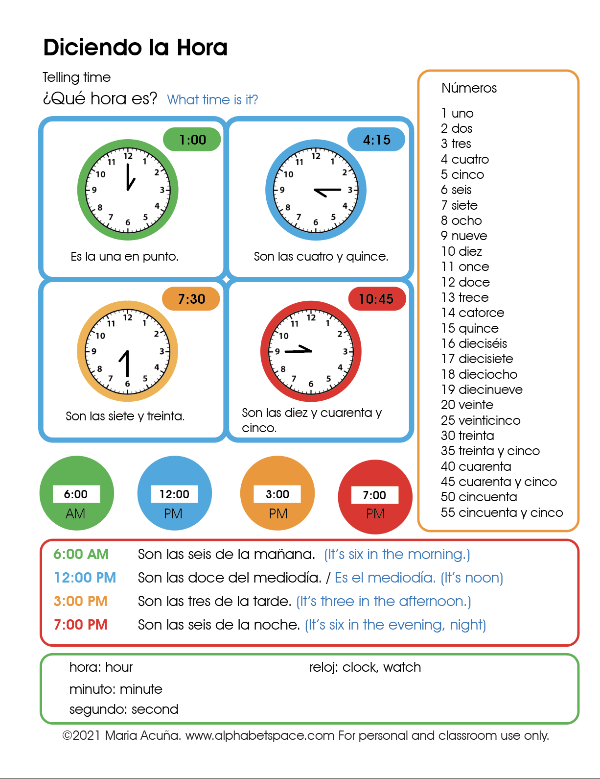 La Hora Telling Time Spanish Learning Resources