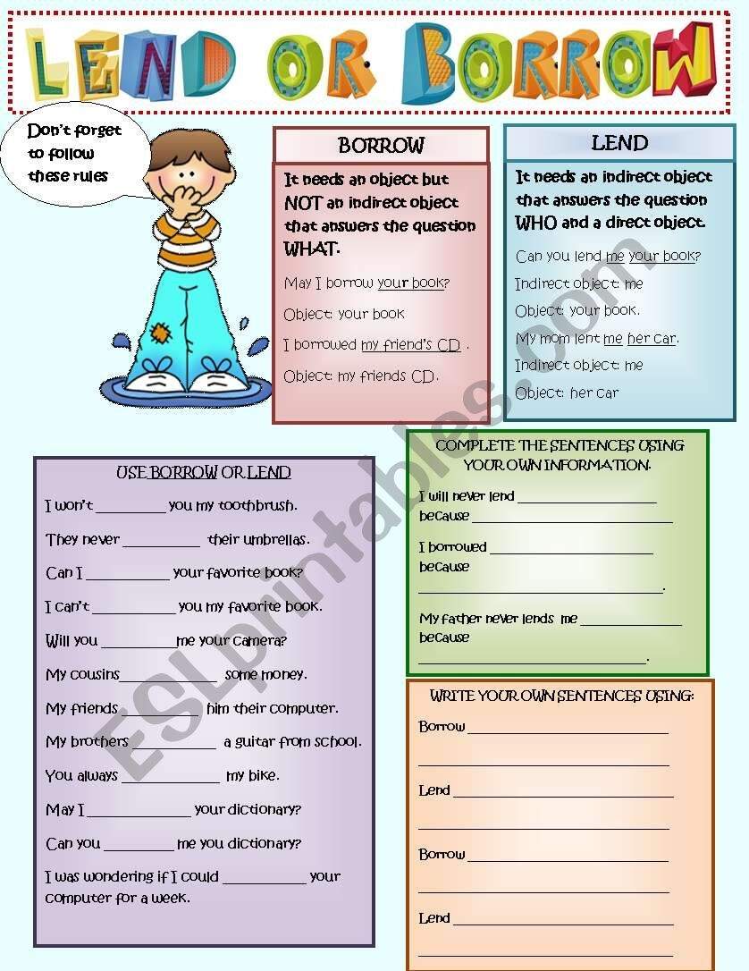 LEND OR BORROW ESL Worksheet By Lilianamontoya13 Lend Or Borrow ESL Worksheet By Pooh81