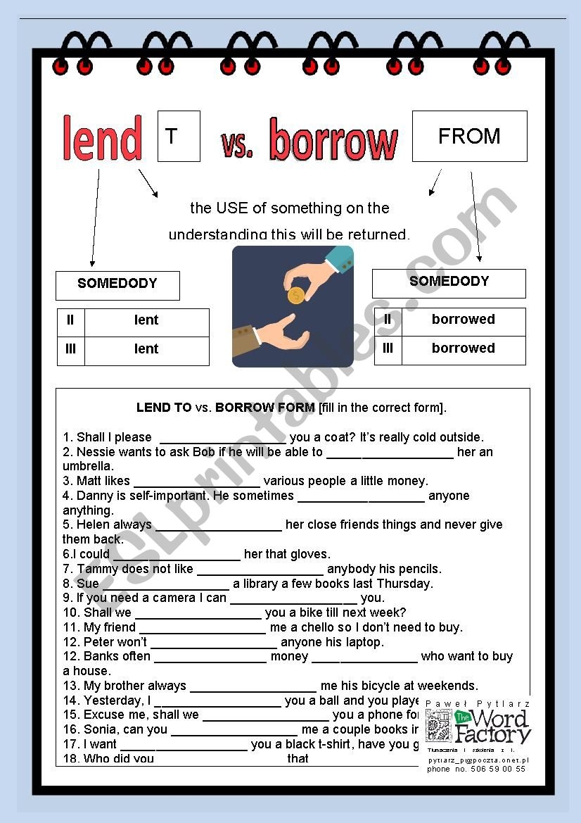 Lend Or Borrow ESL Worksheet By Pooh81 Lend Or Borrow ESL Worksheet By Pooh81