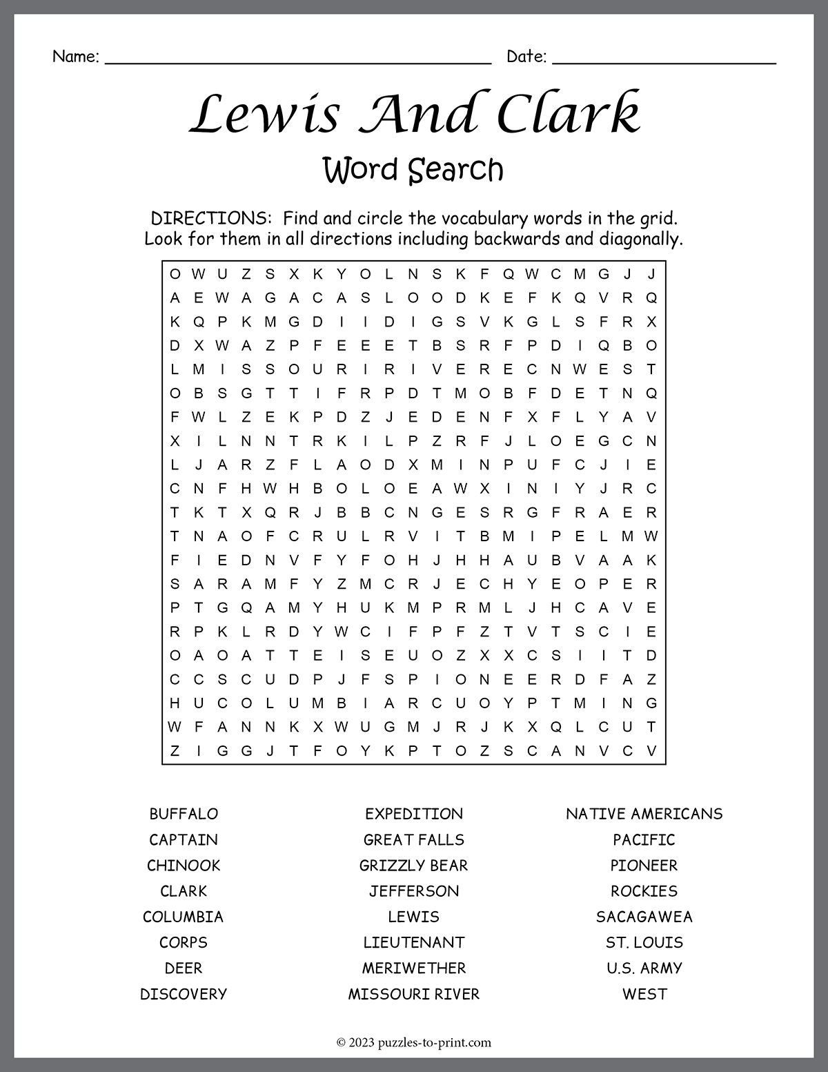 Lewis And Clark Word Search Lewis Clark United States Expedition Puzzle Activity Set Made By Teachers