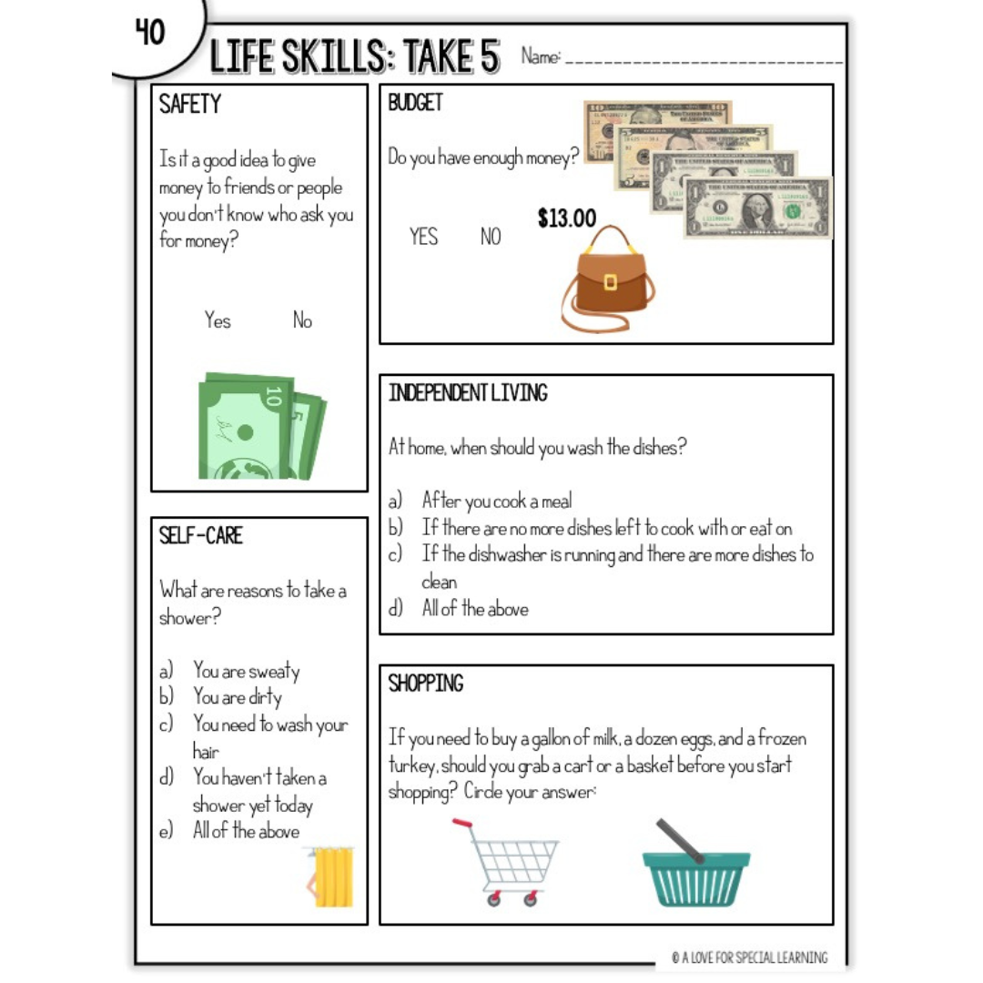 Life Skills Daily Warm Up Activity Resource Free Life Skills Worksheets For Highschool Students And Free Life Worksheets Library