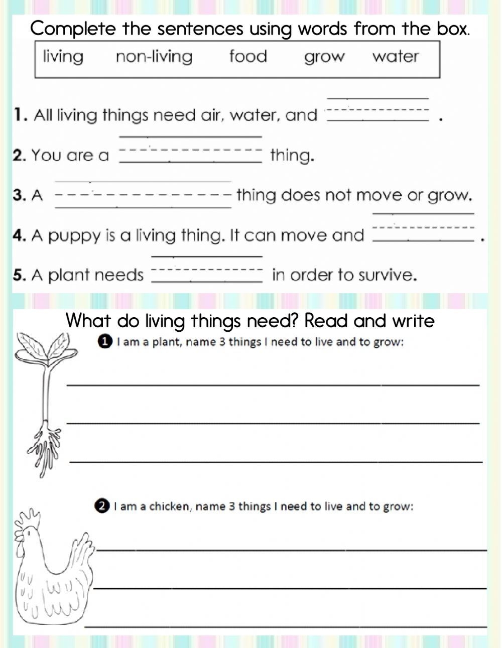 Living And Non Living Things Online Worksheet For First Grade