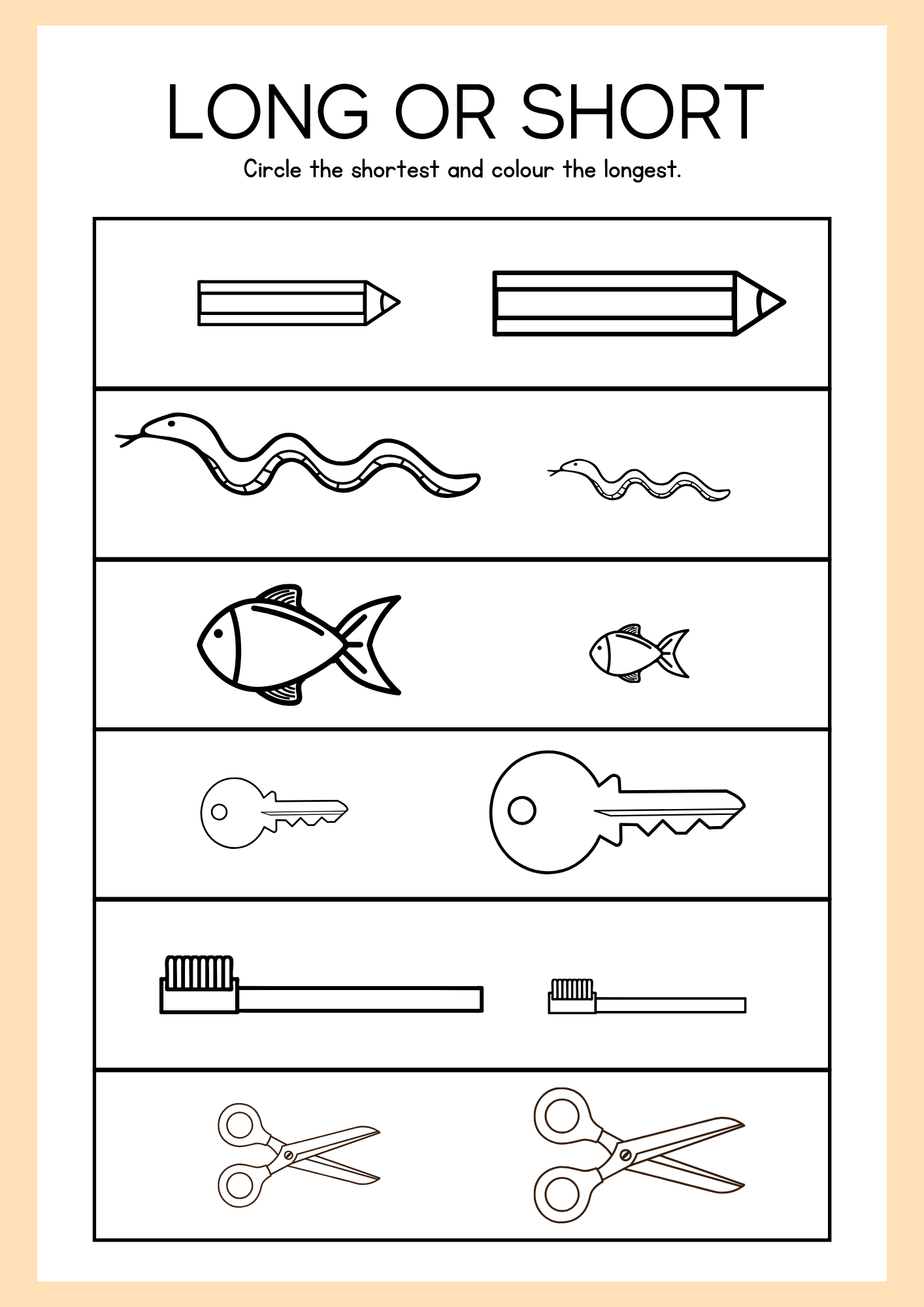 Long And Short Worksheets For Child Development Sllearning