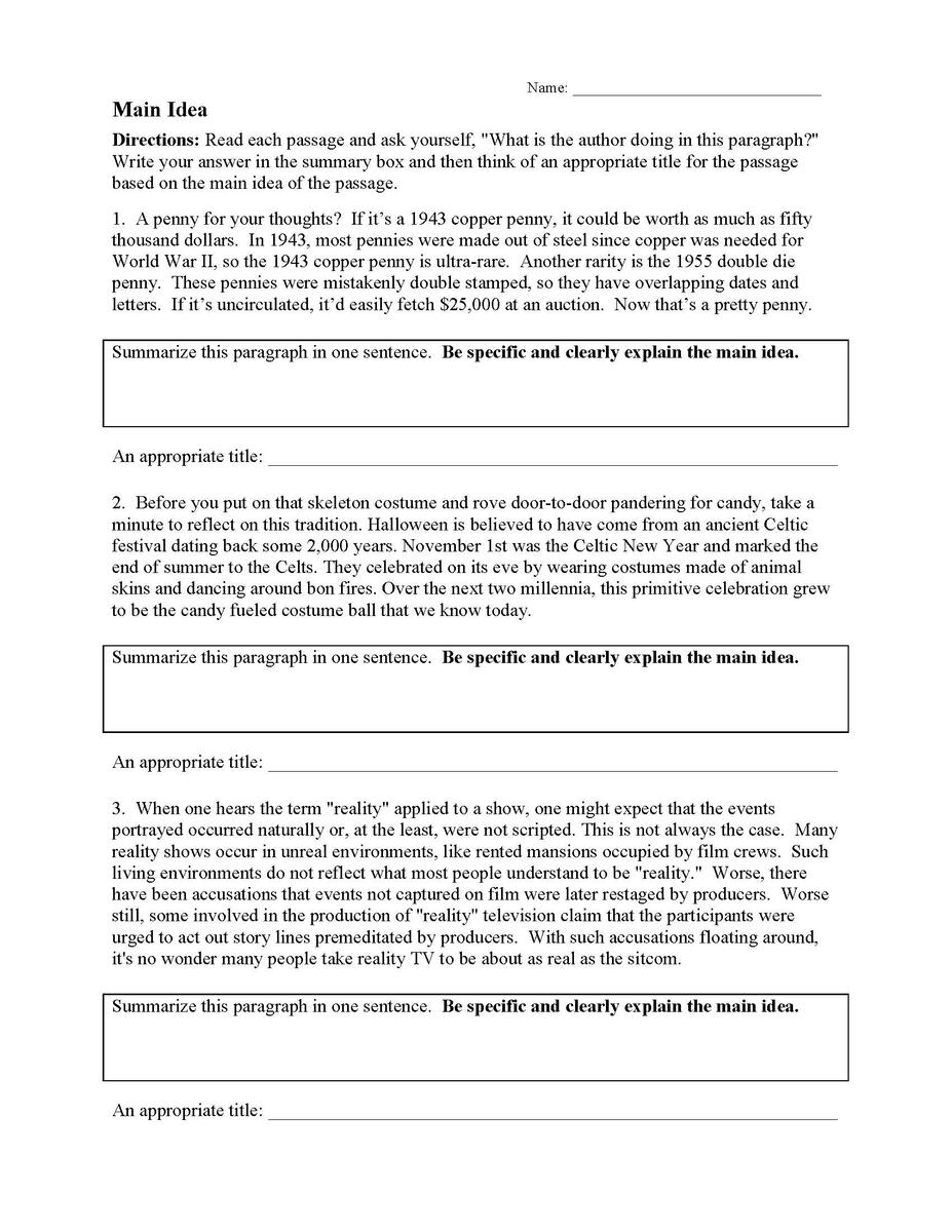 Main Idea Worksheets Ereading Worksheets Main Idea Worksheets Ereading Worksheets