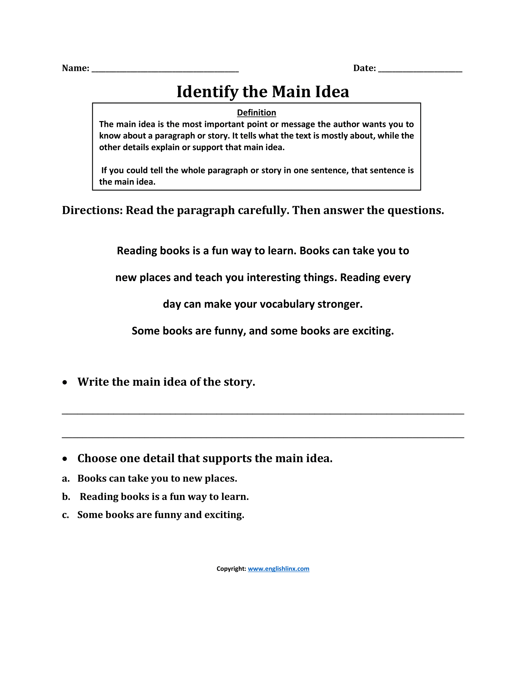 Main Idea Worksheets Printable Main Idea Practice Worksheets Main Idea With Supporting Details Worksheet Worksheets Library