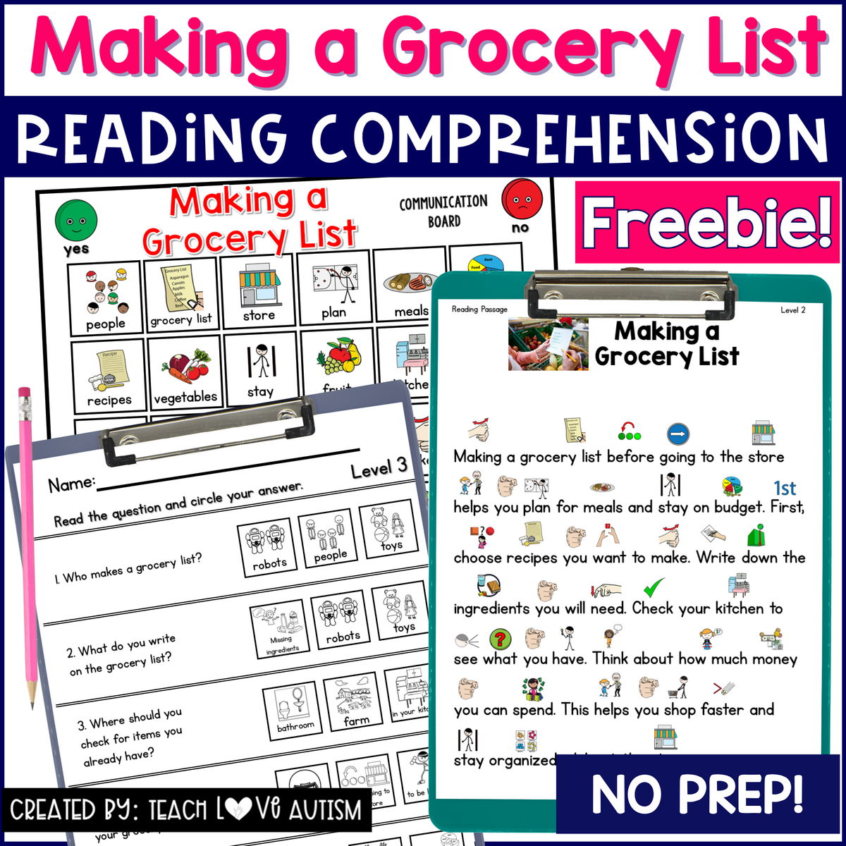 Making A Grocery List Life Skills Reading Comprehension With Visuals Teach Love Autism