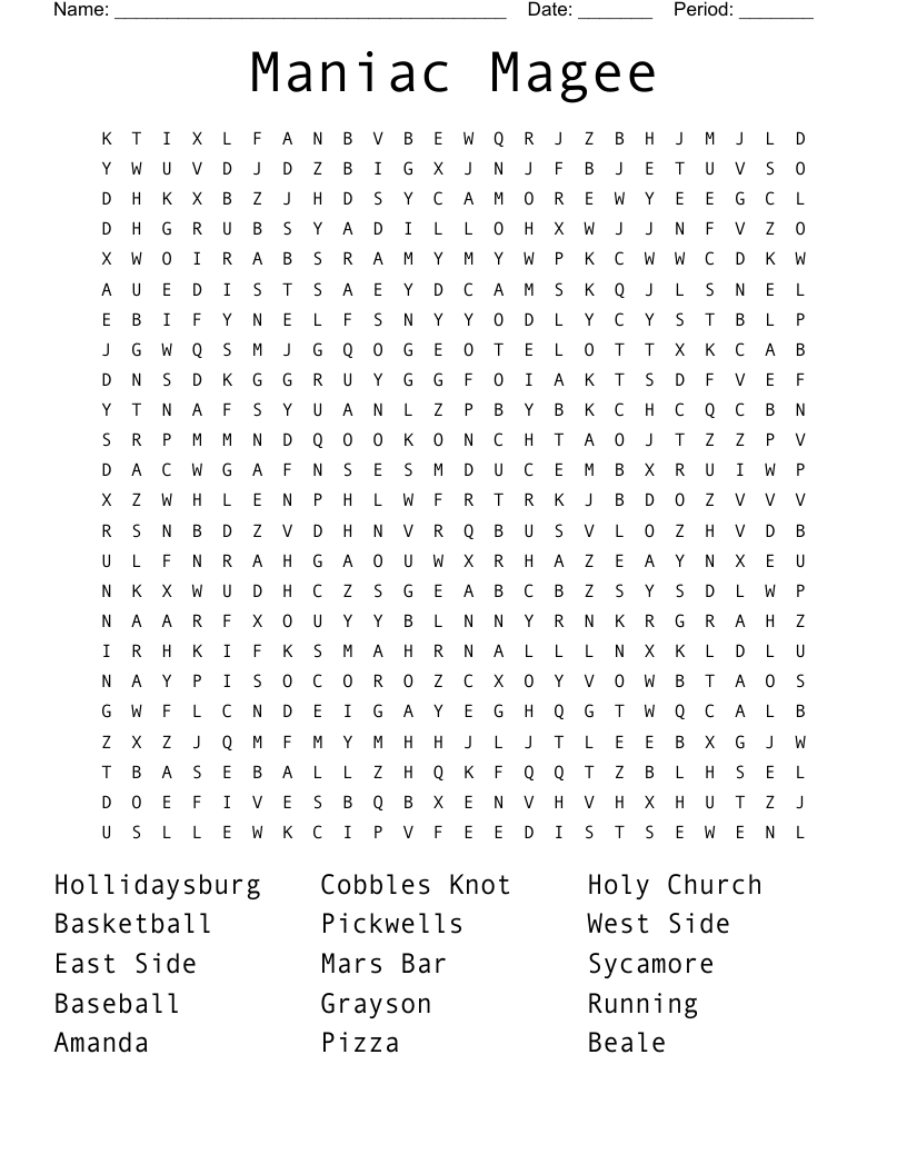 Maniac Magee Word Search WordMint 3 Maniac Magee Novel Study Activities I Use With My Students