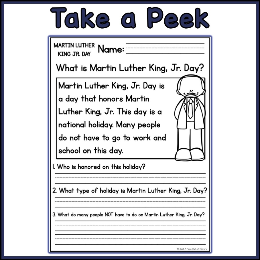 Martin Luther King Jr Day Holidays Reading Comprehension Passages K 2 Made By Teachers Martin Luther King Jr Worksheets Free Printables Superstar Worksheets