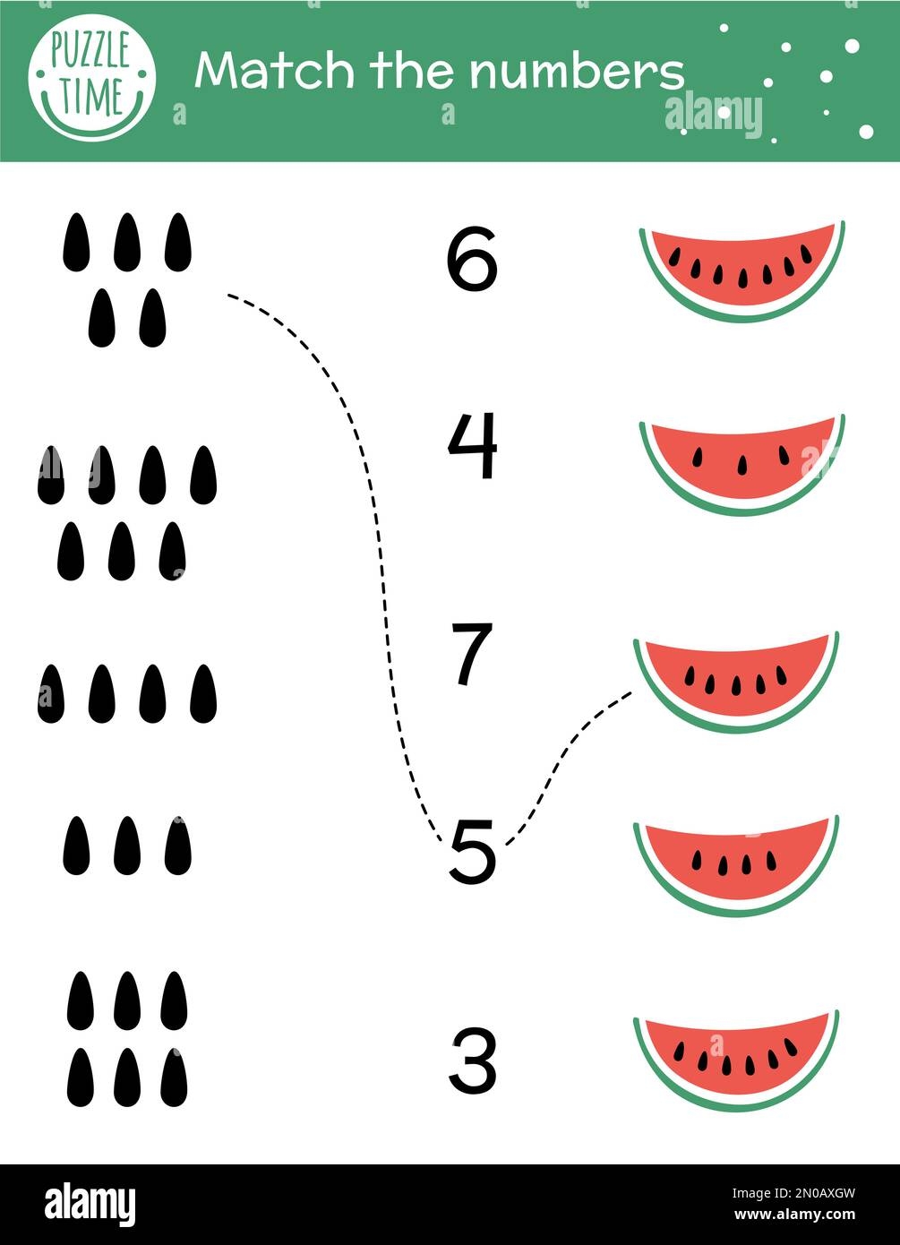 Matching Game With Watermelon Slice And Seeds Summer Math Activity For Preschool Children Tropical Counting Worksheet Educational Printable With Cu Stock Vector Image Art Alamy