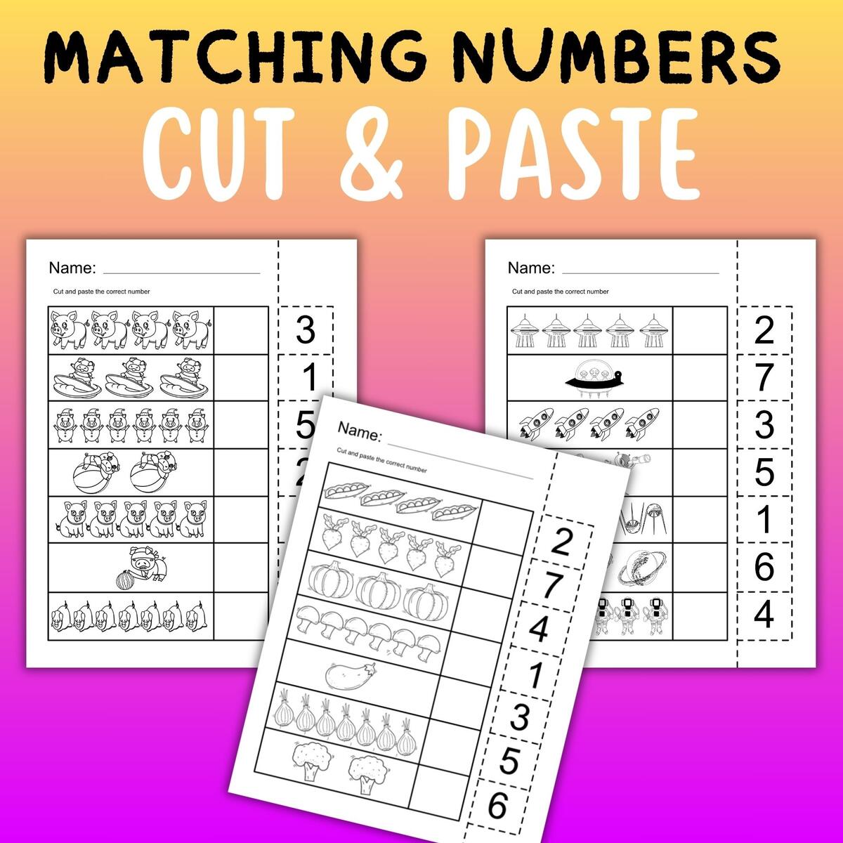 Matching Numbers Cut Paste Worksheets Numbers 1 7 Printable Activity For Kids Made By Teachers