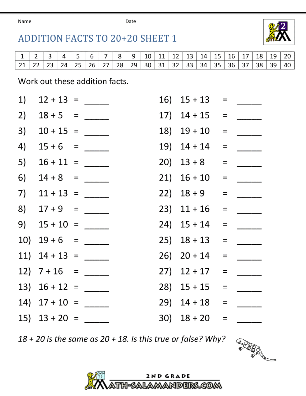 Math Addition Facts To 20 Addition Within 20 Worksheets Alien Schooler