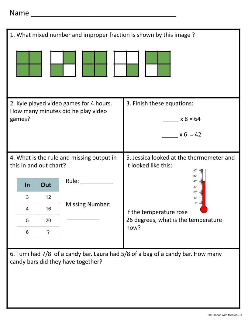 Math Practice Worksheets NWEA MAP Prep RIT Band 191 200 Test Prep Etsy