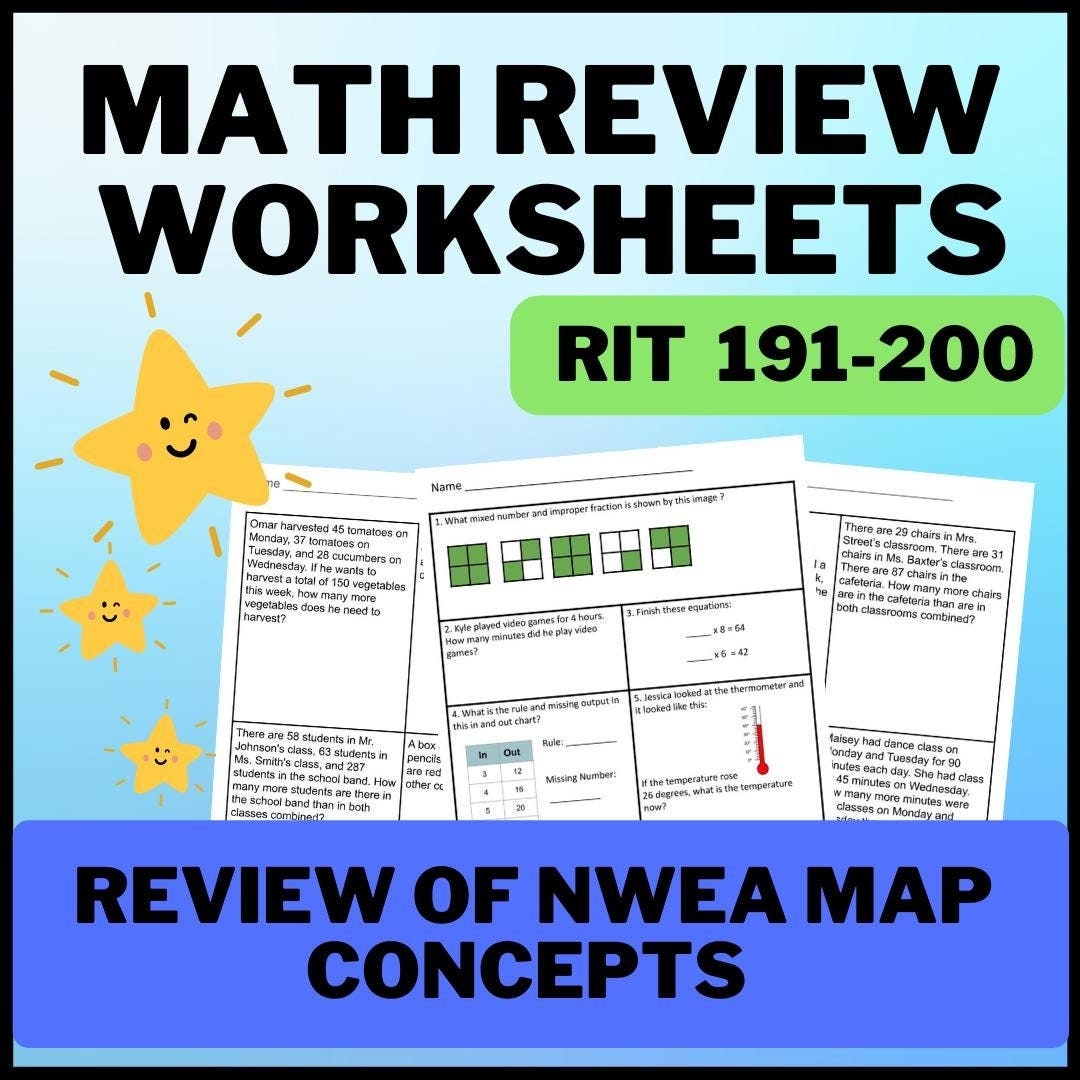 Math Practice Worksheets NWEA MAP Prep RIT Band 191 200 Test Prep Etsy