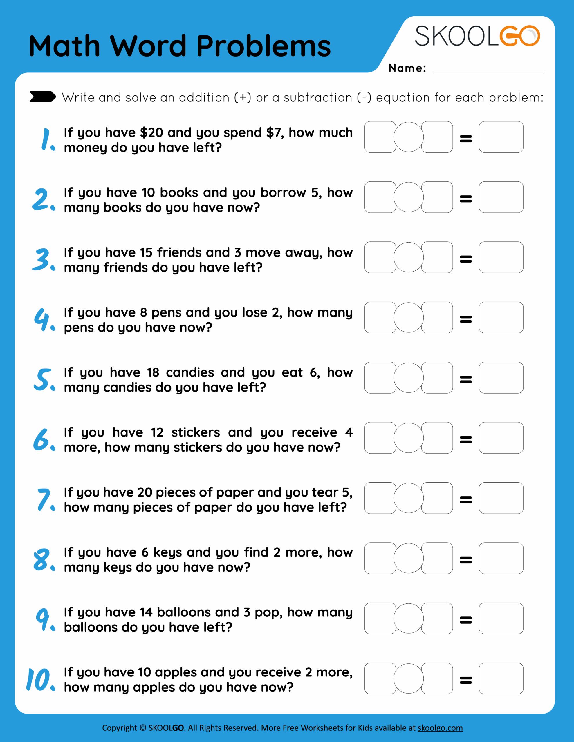 Math Word Problems Free Worksheet For Kids SKOOLGO Addition Word Problems Superstar Worksheets