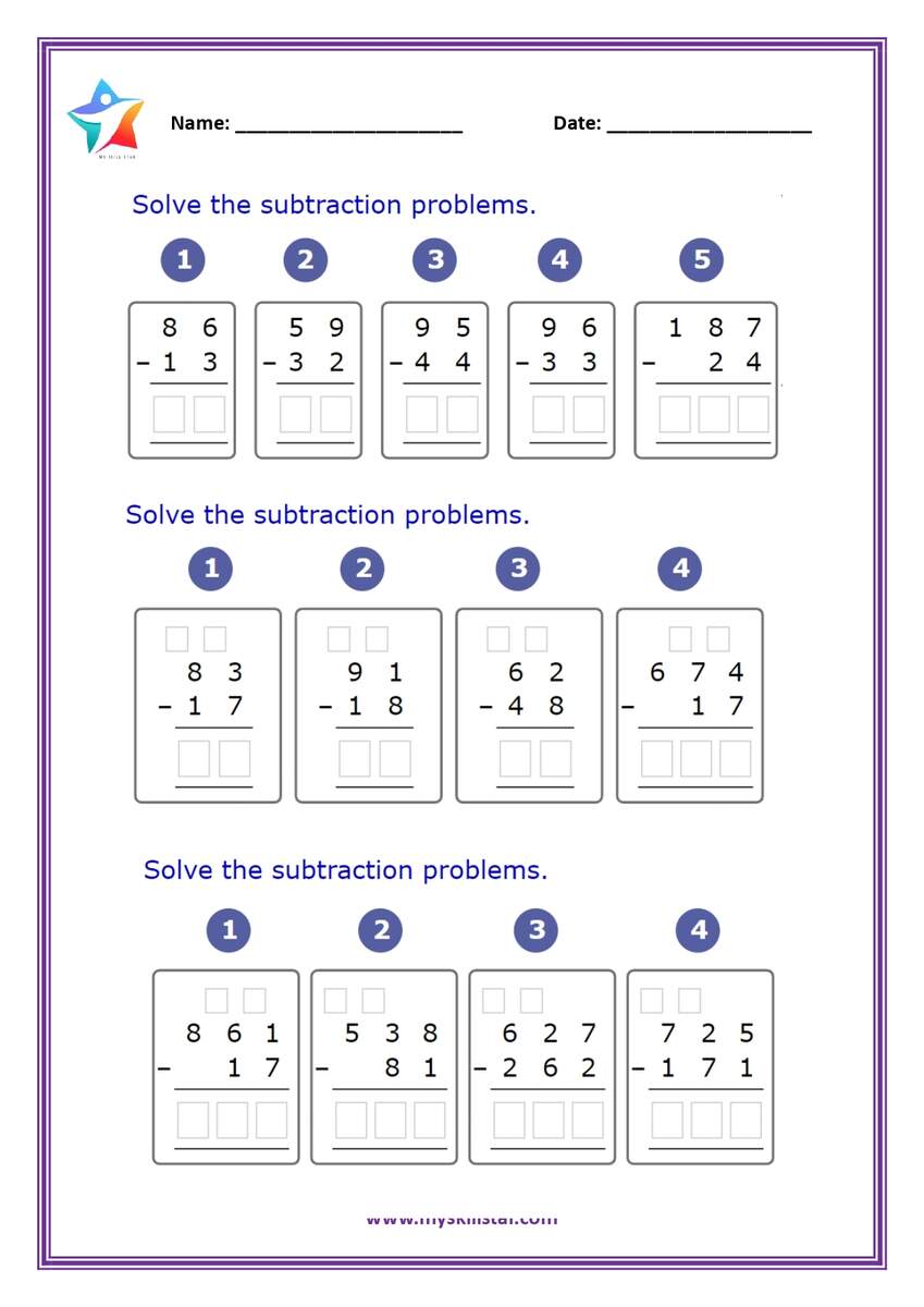 Math Worksheets For Grade 3 My Skill Star