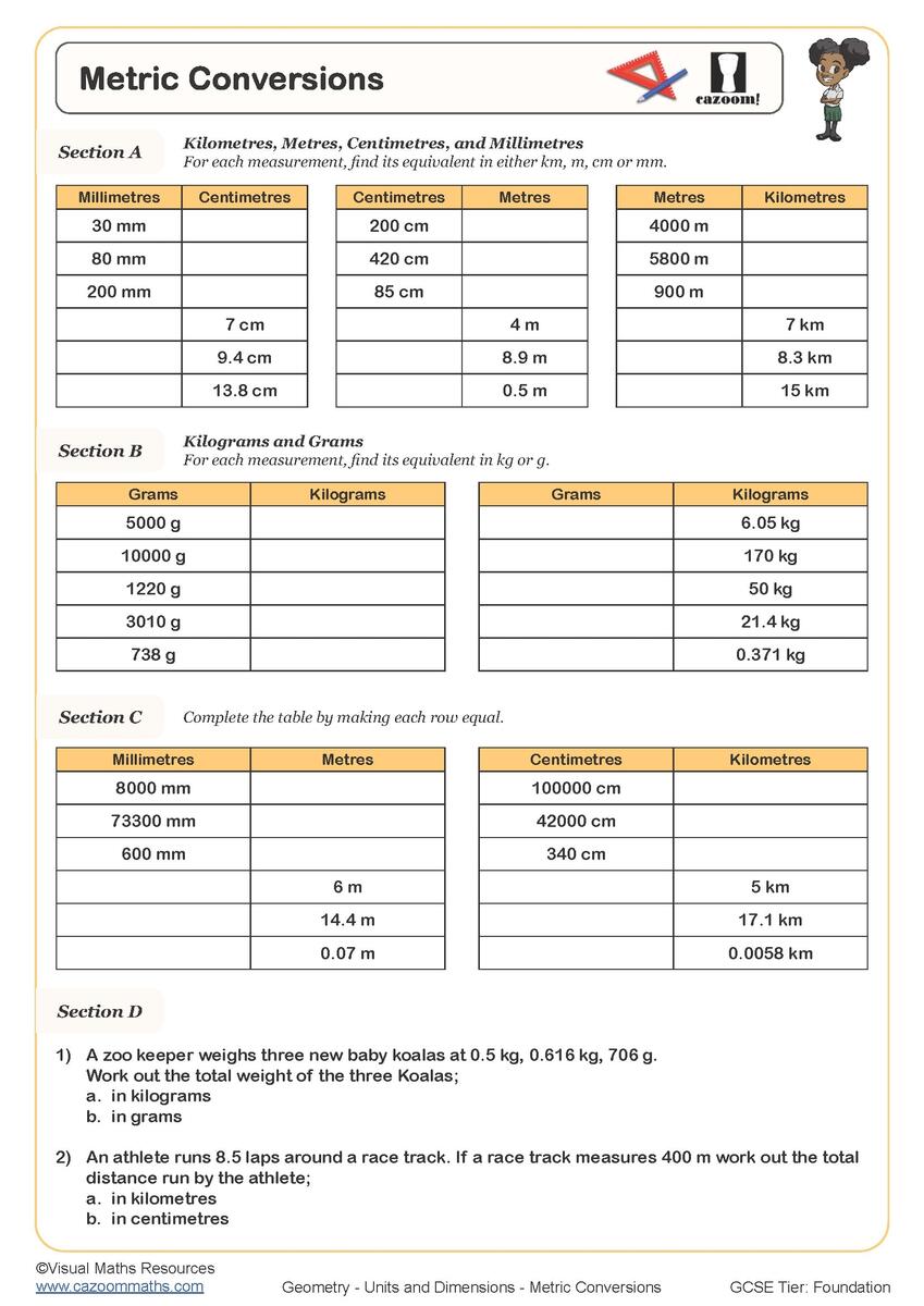 Metric Conversions Worksheet Printable Maths Worksheets Metric Conversion Practice Worksheets