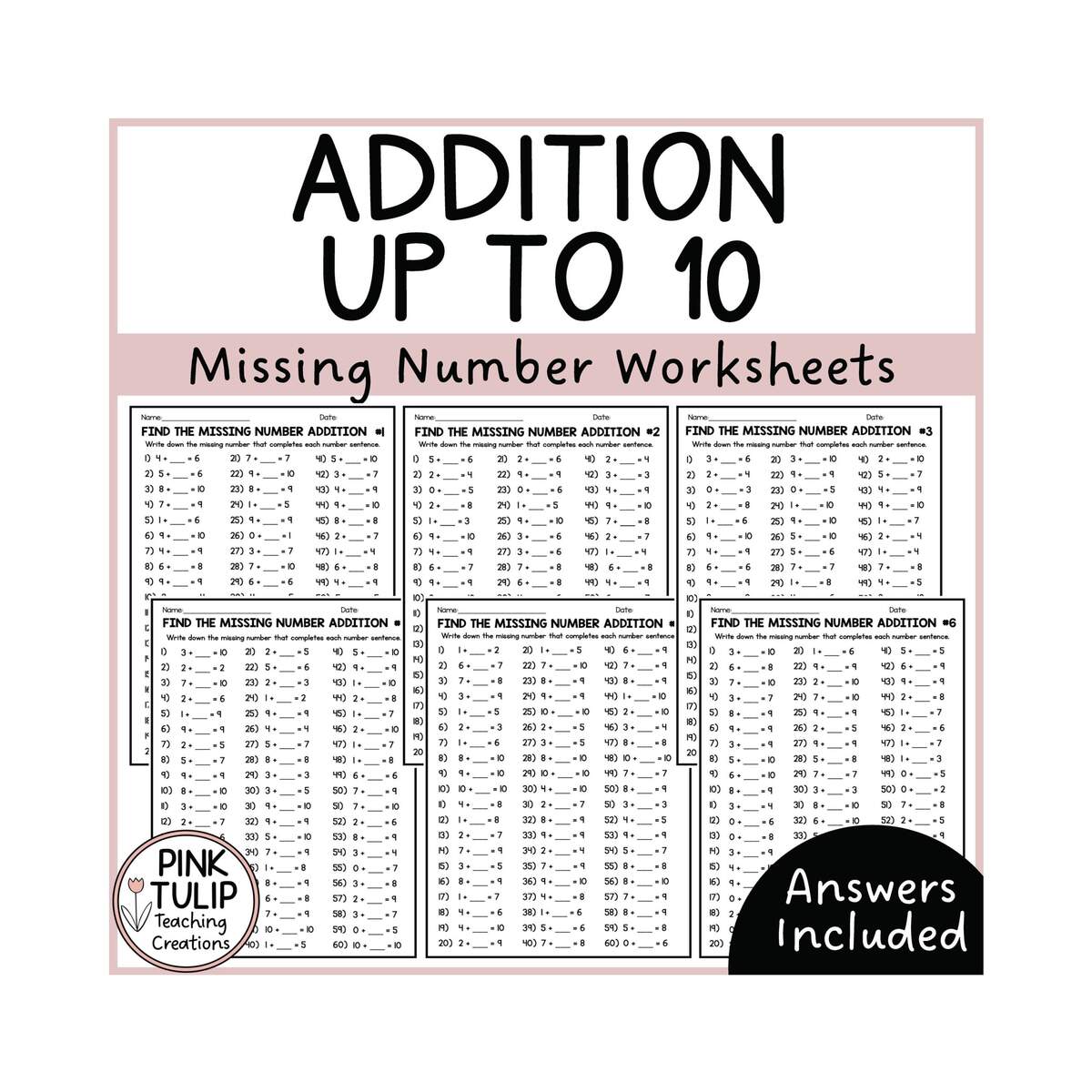 Missing Number Up To 10 Addition Worksheets Mental Math Or Early Finisher Etsy Missing Number Up To 10 Addition Worksheets Mental Math Or Early Finisher Etsy