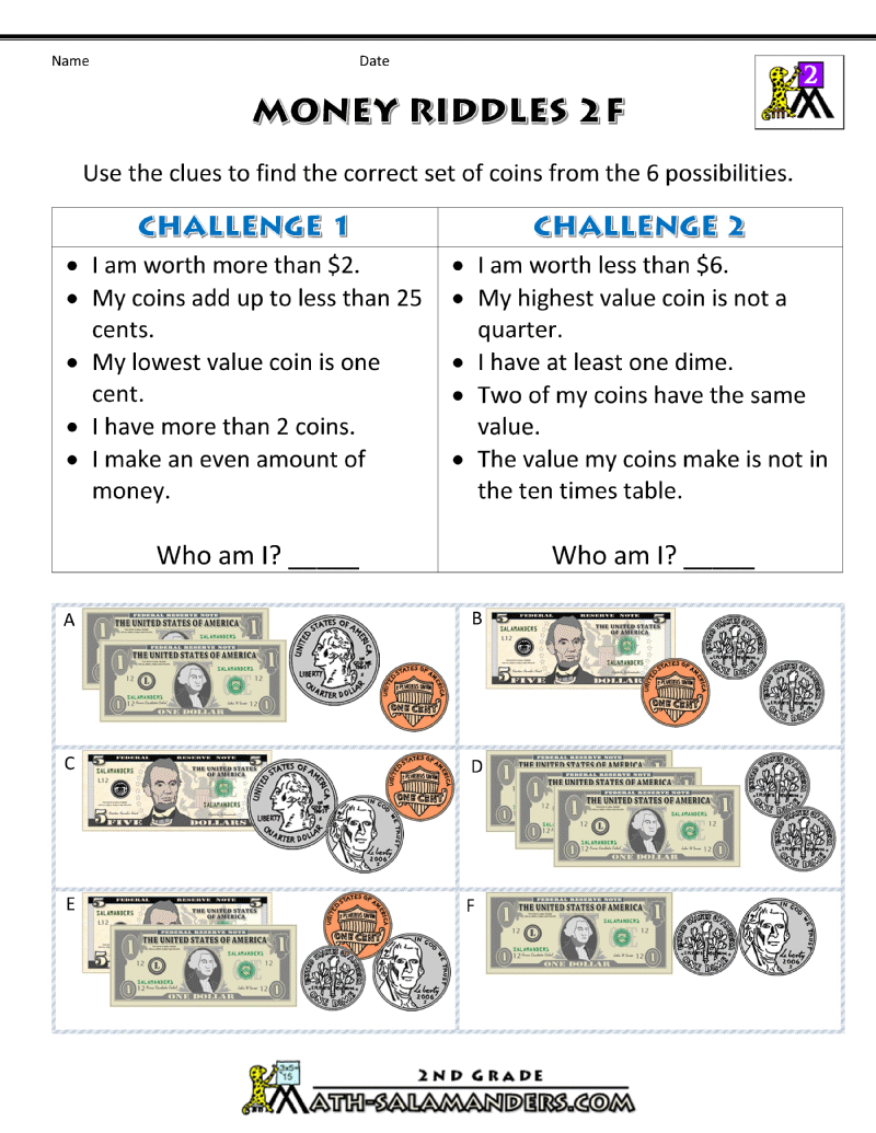 Money Math Worksheets Money Riddles Money Math Worksheets Money Riddles