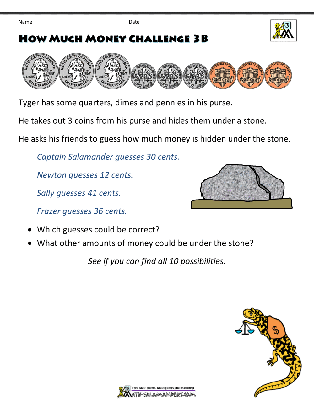 Money Worksheets 3rd Grade Money Challenges Money Worksheets 3rd Grade Money Challenges