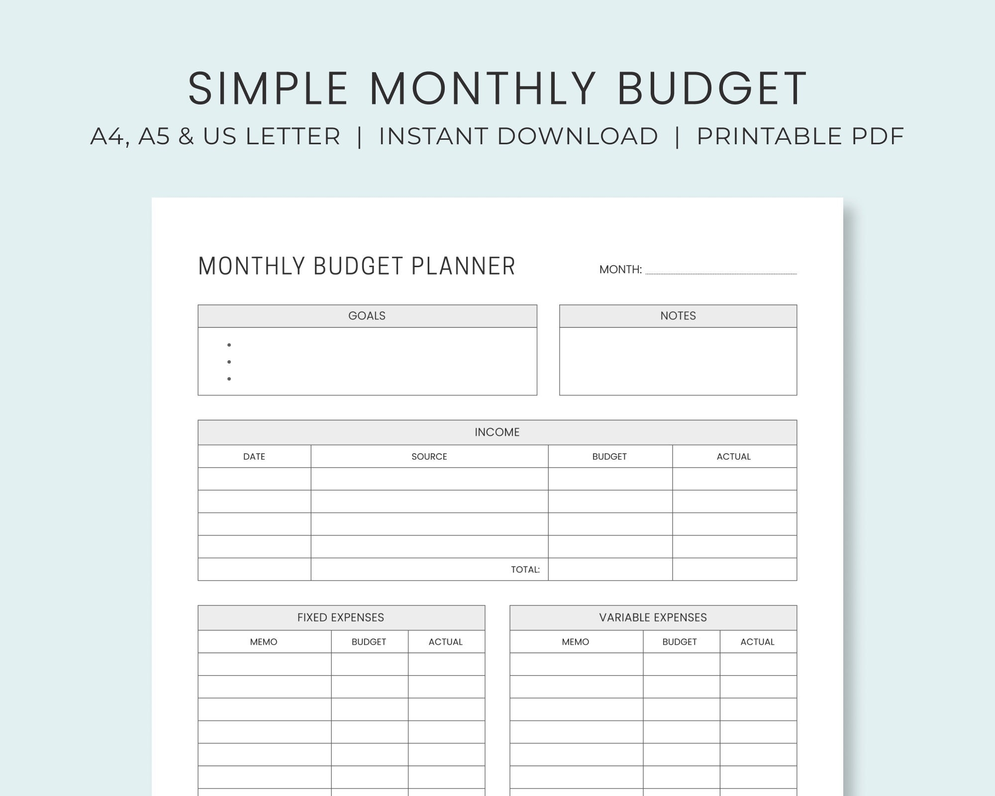 Monthly Budget Planner Printable Simple Budget Worksheet Personal Budget Template Instant Download Etsy Monthly Budget Planner Printable Simple Budget Worksheet Personal Budget Template Instant Download Etsy