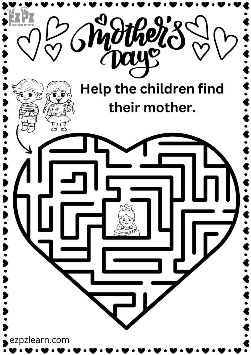 Mother S Day Heart Maze Free PDF Download Ezpzlearn Mother S Day Coloring Pages Free Printable PDF Coloring Book For Mothers Day