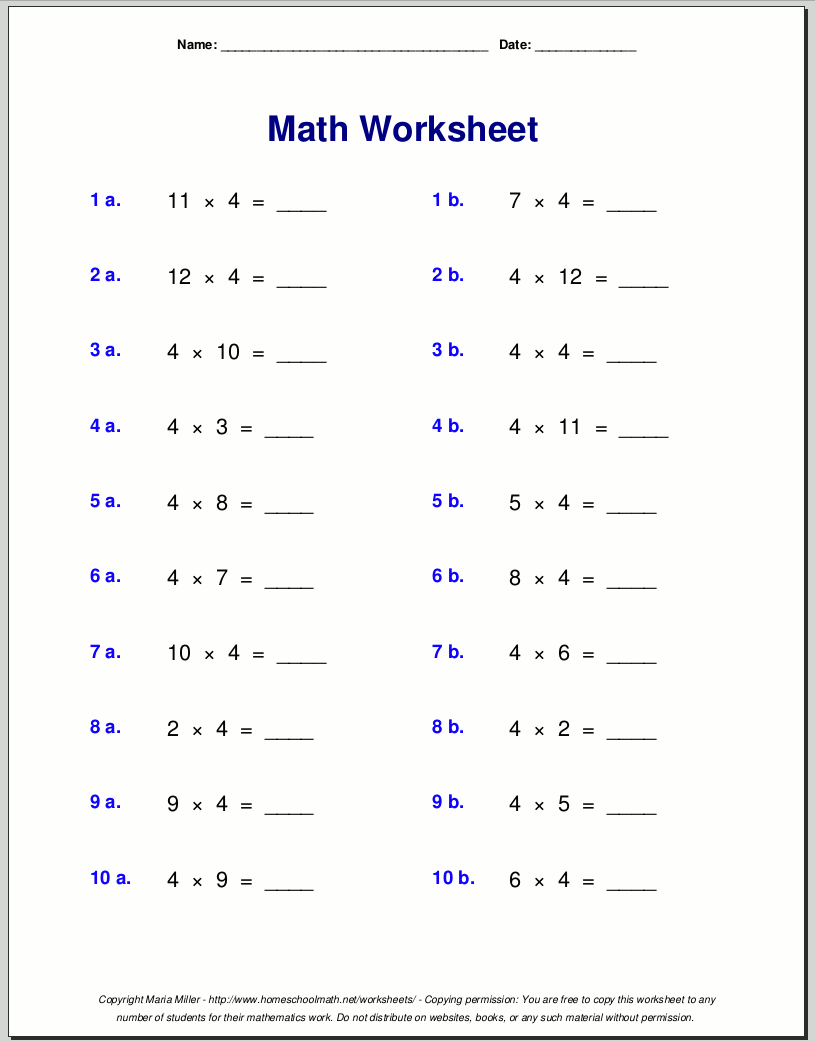 Multiplication Drill Sheets 3rd Grade