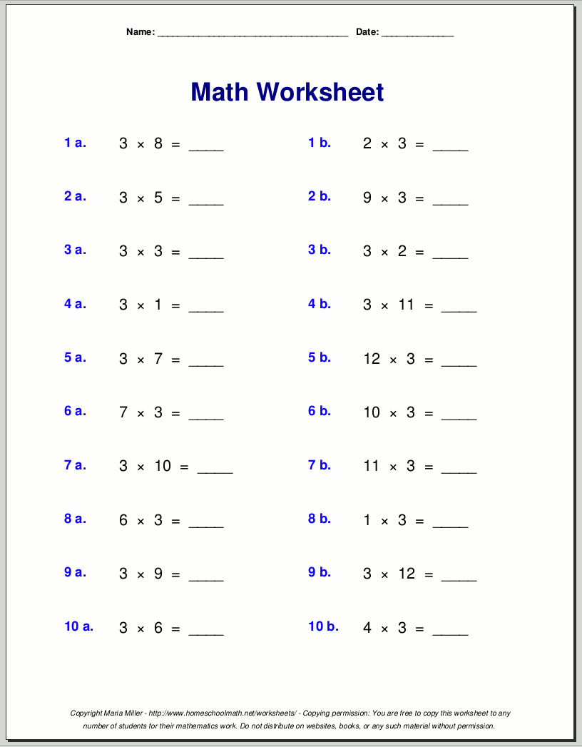 Multiplication Worksheets For Grade 3 Free Printable Multiplication Worksheet For Third Grade